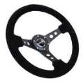 Picture of NRG Reinforced Steering Wheel 350mm - 3in- Deep Blk Suede-Blk Stitch w-Black Circle Cutout Spokes