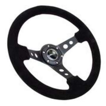 Picture of NRG Reinforced Steering Wheel 350mm - 3in- Deep Blk Suede-Blk Stitch w-Black Circle Cutout Spokes