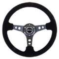 Picture of NRG Reinforced Steering Wheel 350mm - 3in- Deep Blk Suede-Blk Stitch w-Black Circle Cutout Spokes