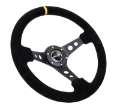 Picture of NRG Reinforced Steering Wheel 350mm - 3in- Deep Blk Suede w-Circle Cut Spokes & Single Yellow CM