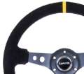 Picture of NRG Reinforced Steering Wheel 350mm - 3in- Deep Blk Suede w-Circle Cut Spokes & Single Yellow CM