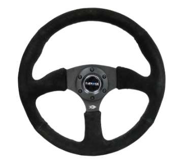 Picture of NRG Reinforced Steering Wheel 350mm - 2-5in- Deep Blk Suede Comfort Grip w-5mm Matte Blk Spokes