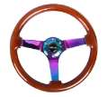 Picture of NRG Reinforced Steering Wheel 350mm - 3in- Deep Classic Dark Wood w-4mm Neochrome Solid 3-Spoke