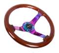 Picture of NRG Reinforced Steering Wheel 350mm - 3in- Deep Classic Dark Wood w-4mm Neochrome Solid 3-Spoke