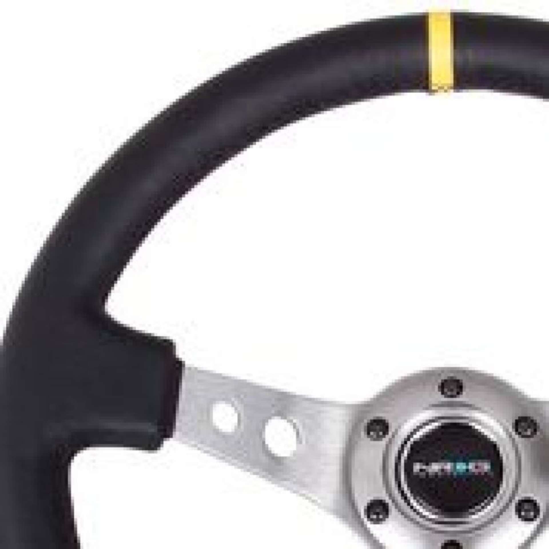 Picture of NRG Reinforced Steering Wheel 350mm - 3in- Deep Blk Leather w-Gunmetal Cutout Spoke & Yellow CM