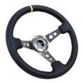 Picture of NRG Reinforced Steering Wheel 350mm - 3in- Deep Blk Leather w-Gunmetal Cutout Spoke & Yellow CM