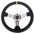 Picture of NRG Reinforced Steering Wheel 350mm - 3in- Deep Blk Leather w-Gunmetal Cutout Spoke & Yellow CM