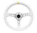 Picture of NRG Reinforced Steering Wheel 350mm - 3in- Deep Wht Leather w-Silver Spoke & Single Yellow Mark