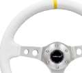 Picture of NRG Reinforced Steering Wheel 350mm - 3in- Deep Wht Leather w-Silver Spoke & Single Yellow Mark