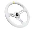 Picture of NRG Reinforced Steering Wheel 350mm - 3in- Deep Wht Leather w-Silver Spoke & Single Yellow Mark