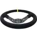 Picture of NRG Reinforced Steering Wheel 350mm - 3in- Deep Blk Suede w-NRG Arrow Cut 2-Spoke & Yellow Mark