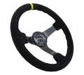 Picture of NRG Reinforced Steering Wheel 350mm - 3in- Deep Blk Suede-X-Stitch w-5mm Blk Spoke & Yellow CM