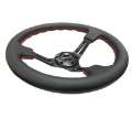 Picture of NRG Reinforced Steering Wheel 350mm - 3in- Deep Black Leather-Red Stitch & Blk 3-Spoke w-Slits