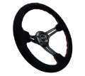 Picture of NRG Reinforced Steering Wheel 350mm - 3in- Deep Blk Suede w-Red Stitching & 5mm Spokes w-Slits