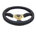 Picture of NRG Reinforced Steering Wheel 350mm - 2-5in- Deep Leather Race Comfort Grip w-4mm Gold Spokes