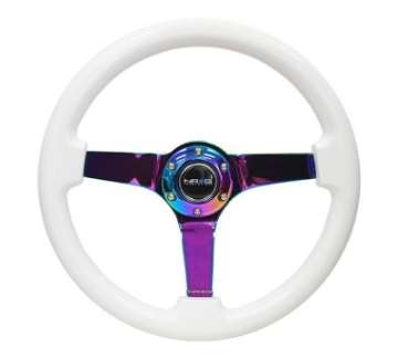 Picture of NRG Reinforced Steering Wheel 350mm - 3in- Deep Classic White w-4mm Neochrome Solid 3-Spoke