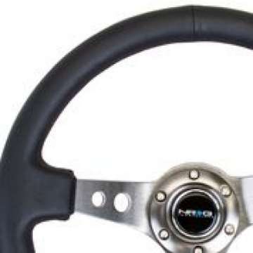 Picture of NRG Reinforced Steering Wheel 350mm - 3in- Deep Blk Leather w-Gunmetal Circle Cutout Spokes