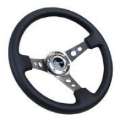 Picture of NRG Reinforced Steering Wheel 350mm - 3in- Deep Blk Leather w-Gunmetal Circle Cutout Spokes