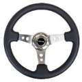 Picture of NRG Reinforced Steering Wheel 350mm - 3in- Deep Blk Leather w-Gunmetal Circle Cutout Spokes