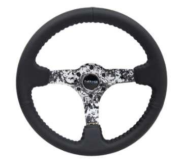 Picture of NRG Reinforced Steering Wheel 350mm - 3in- Deep Blk Leather w-Hydrodipped Digi-Camo Spokes