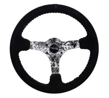 Picture of NRG Reinforced Steering Wheel 350mm - 3in- Deep Blk Suede w-Hydrodipped Digi-Camo Spokes