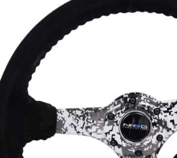 Picture of NRG Reinforced Steering Wheel 350mm - 3in- Deep Blk Suede w-Hydrodipped Digi-Camo Spokes