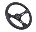 Picture of NRG Reinforced Steering Wheel 350mm - 3in- Deep Blk Leather w-Blk Spoke & Circle Cutouts