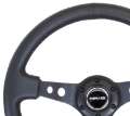 Picture of NRG Reinforced Steering Wheel 350mm - 3in- Deep Blk Leather w-Blk Spoke & Circle Cutouts