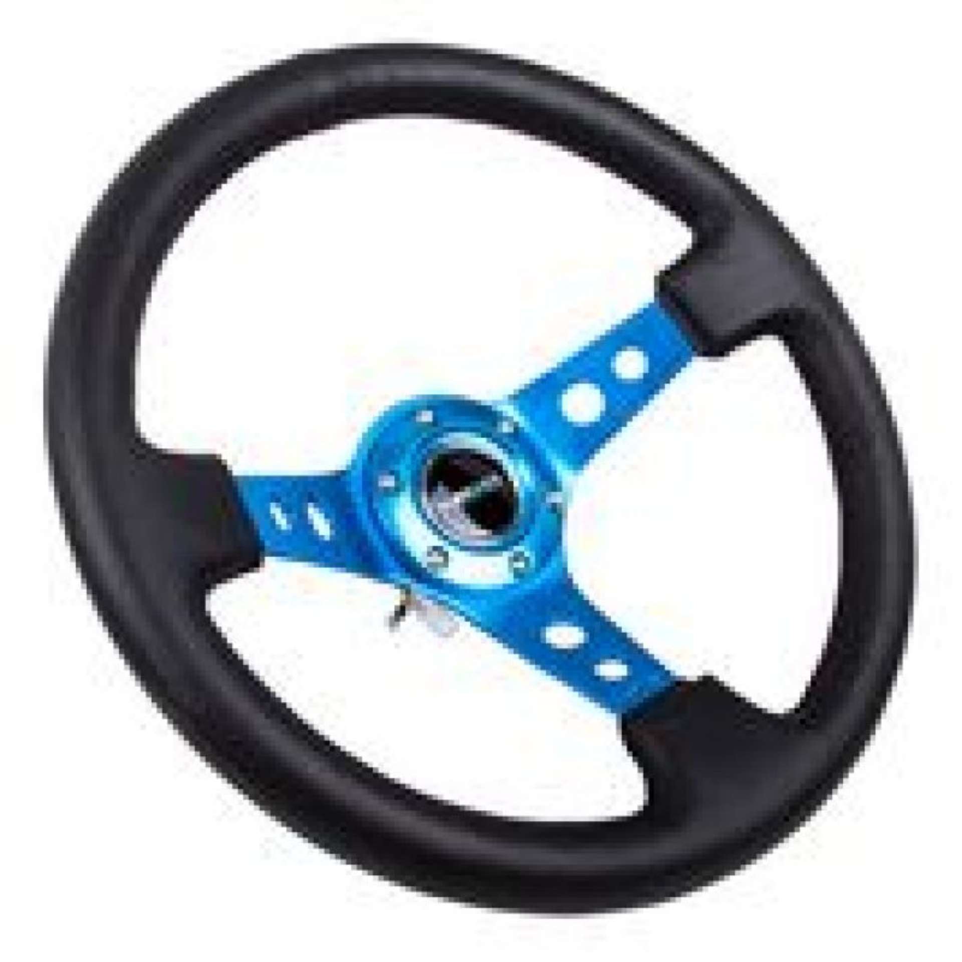 Picture of NRG Reinforced Steering Wheel 350mm - 3in- Deep Blk Leather w-Blue Circle Cutout Spokes