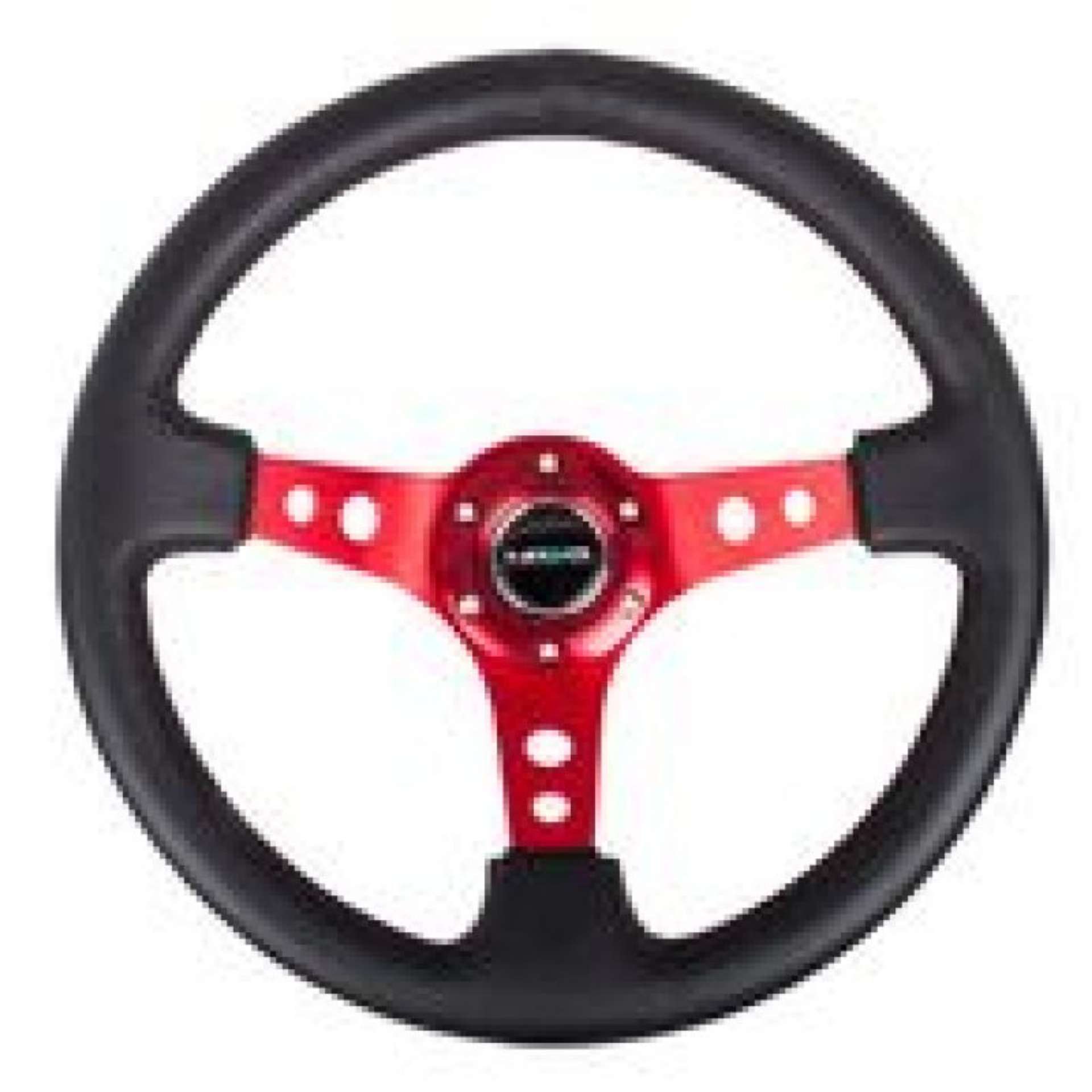 Picture of NRG Reinforced Steering Wheel 350mm - 3in- Deep Blk Leather w-Red Circle Cutout Spokes