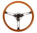 Picture of NRG Reinforced Steering Wheel 360mm Classic Wood Grain w-Chrome Cutout 3-Spoke Center