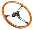 Picture of NRG Reinforced Steering Wheel 360mm Classic Wood Grain w-Chrome Cutout 3-Spoke Center