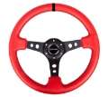 Picture of NRG Reinforced Steering Wheel 350mm - 3in- Deep Red Suede w-Blk Circle Cutout Spokes