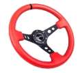 Picture of NRG Reinforced Steering Wheel 350mm - 3in- Deep Red Suede w-Blk Circle Cutout Spokes