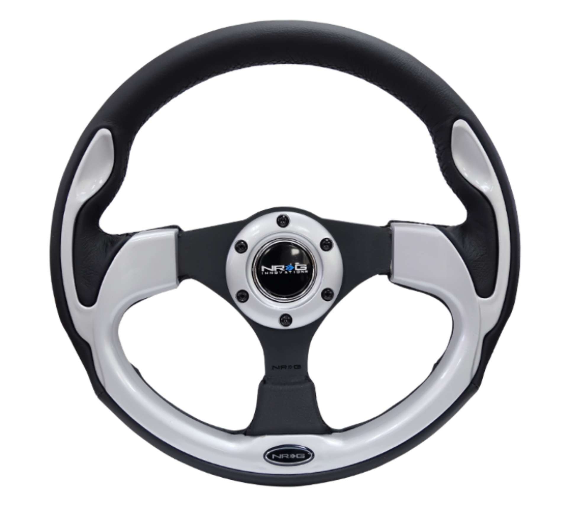 Picture of NRG Reinforced Steering Wheel 320mm Blk w-Silver Trim & 5mm 3-Spoke