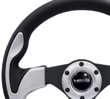 Picture of NRG Reinforced Steering Wheel 320mm Blk w-Silver Trim & 5mm 3-Spoke