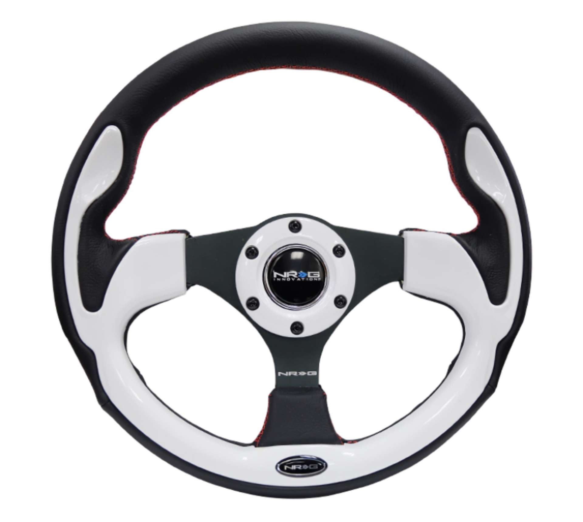 Picture of NRG Reinforced Steering Wheel 320mm Blk w-White Trim & 4mm 3-Spoke