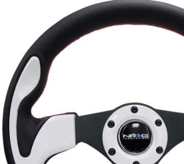 Picture of NRG Reinforced Steering Wheel 320mm Blk w-White Trim & 4mm 3-Spoke