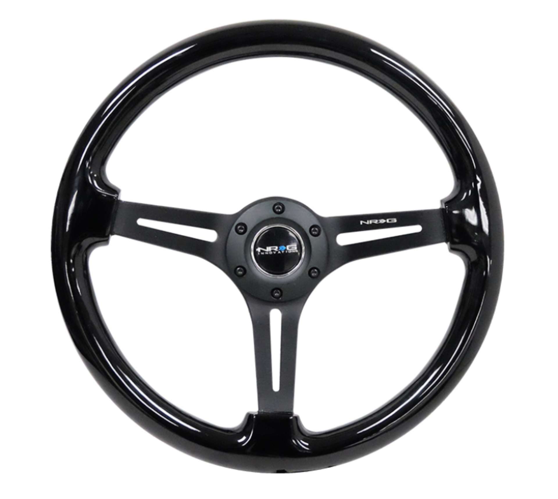 Picture of NRG Reinforced Steering Wheel 350mm - 3in- Deep Blk Wood w-Blk Matte Spoke-Black Center Mark