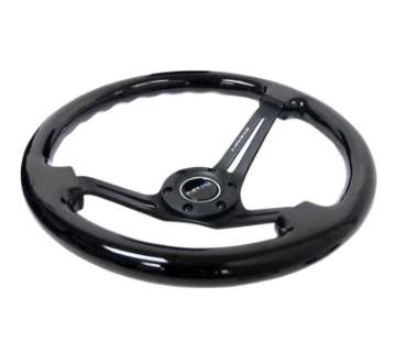 Picture of NRG Reinforced Steering Wheel 350mm - 3in- Deep Blk Wood w-Blk Matte Spoke-Black Center Mark