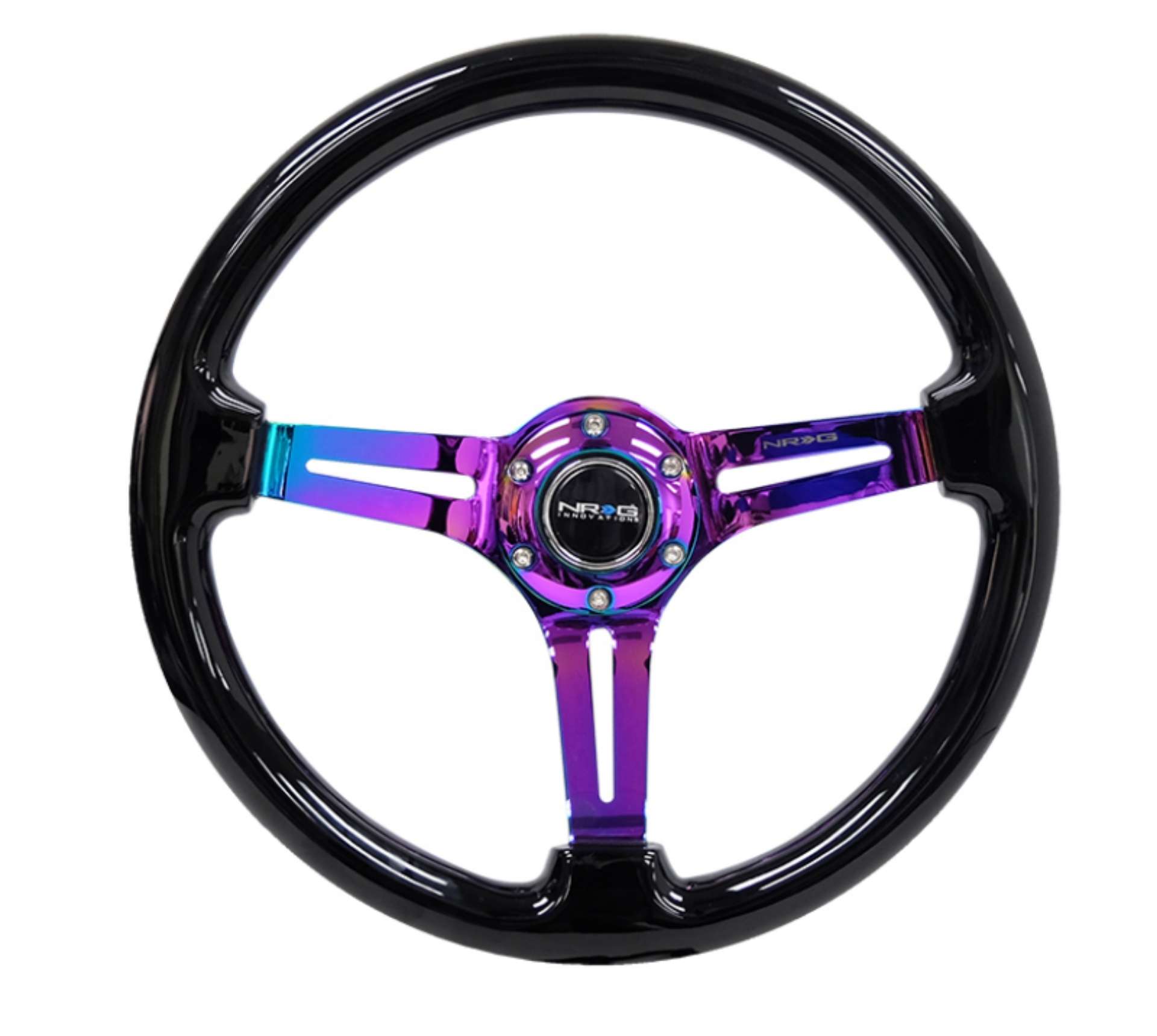 Picture of NRG Reinforced Steering Wheel 350mm - 3in- Deep Blk Wood w-Blk Matte Spoke-Neochrome Center Mark