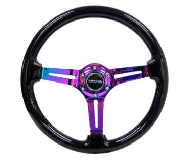 Picture of NRG Reinforced Steering Wheel 350mm - 3in- Deep Blk Wood w-Blk Matte Spoke-Neochrome Center Mark