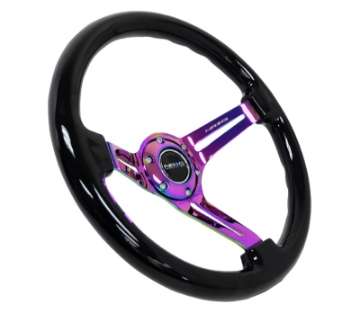 Picture of NRG Reinforced Steering Wheel 350mm - 3in- Deep Blk Wood w-Blk Matte Spoke-Neochrome Center Mark