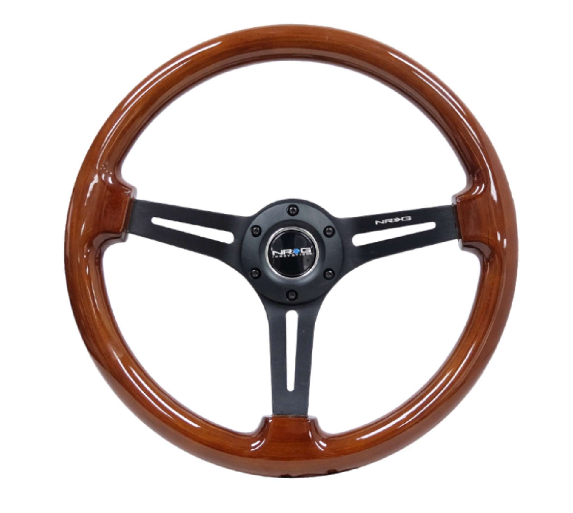 Picture of NRG Reinforced Steering Wheel 350mm - 3in- Deep Brown Wood w-Blk Matte Spoke-Black Center Mark