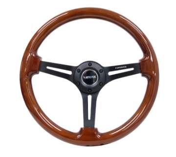 Picture of NRG Reinforced Steering Wheel 350mm - 3in- Deep Brown Wood w-Blk Matte Spoke-Black Center Mark