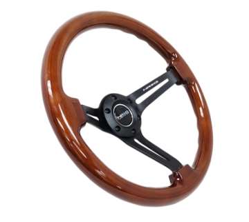 Picture of NRG Reinforced Steering Wheel 350mm - 3in- Deep Brown Wood w-Blk Matte Spoke-Black Center Mark