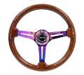 Picture of NRG Reinforced Steering Wheel 350mm - 3in- Deep Brown Wood w-Blk Matte Spoke-Neochrome Center Mark