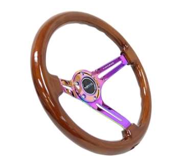 Picture of NRG Reinforced Steering Wheel 350mm - 3in- Deep Brown Wood w-Blk Matte Spoke-Neochrome Center Mark