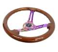 Picture of NRG Reinforced Steering Wheel 350mm - 3in- Deep Brown Wood w-Blk Matte Spoke-Neochrome Center Mark