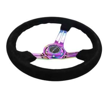 Picture of NRG Reinforced Steering Wheel 350mm - 3in- Deep Blk Suede-Blk Stitch w-Neochrome Slits